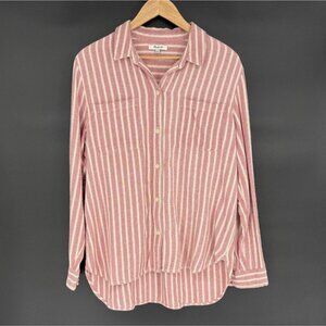 Madewell Womens Flannel Classic Ex-Boyfriend Craig Stripe Shirt L Sparkling Rose